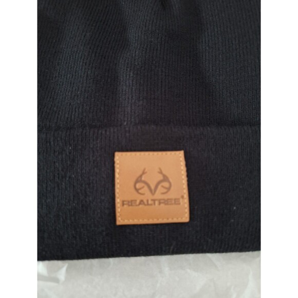 Mens‎ Real Tree Beanie Winter Hat, Leather Patch Black Hunting Fishing - Picture 2 of 5